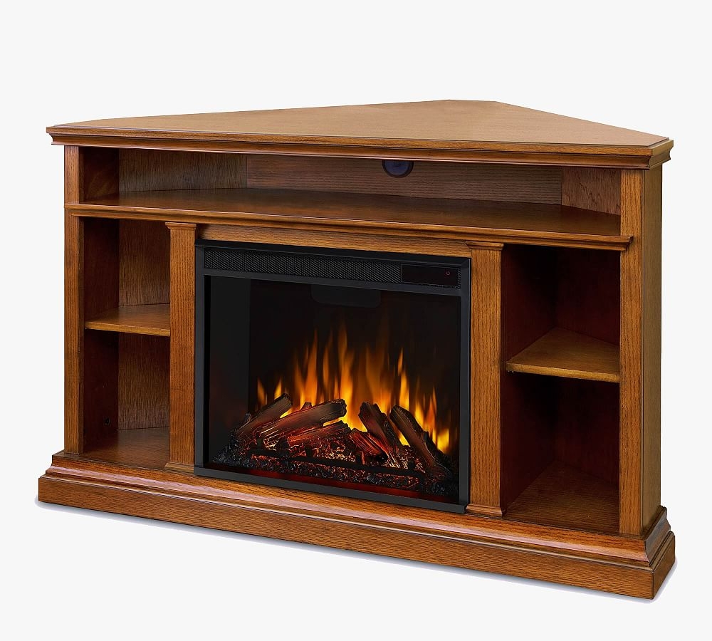 Dane Corner Electric Fireplace Media Cabinet, Oak - Image 0
