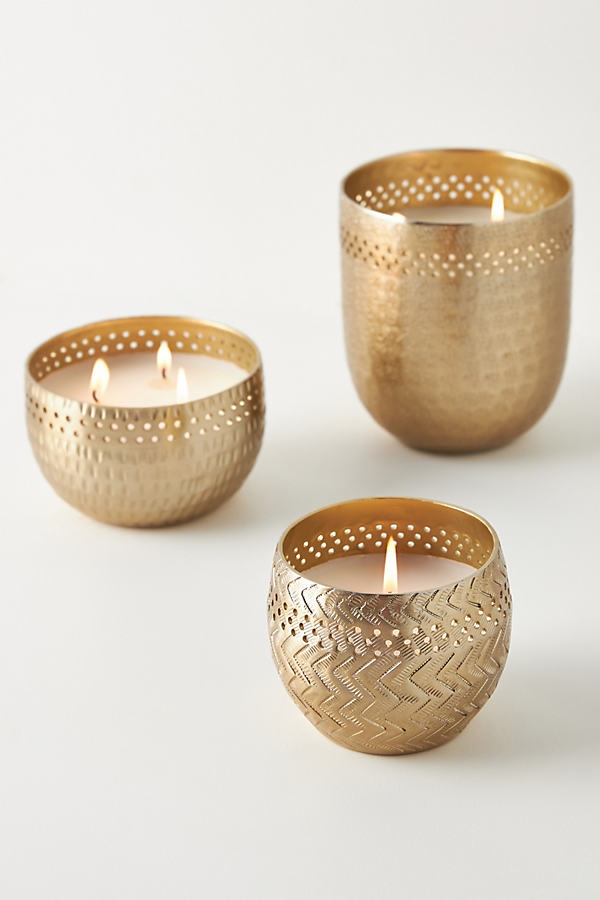 Melina Glass Candle By Anthropologie in Gold Size S - Image 0