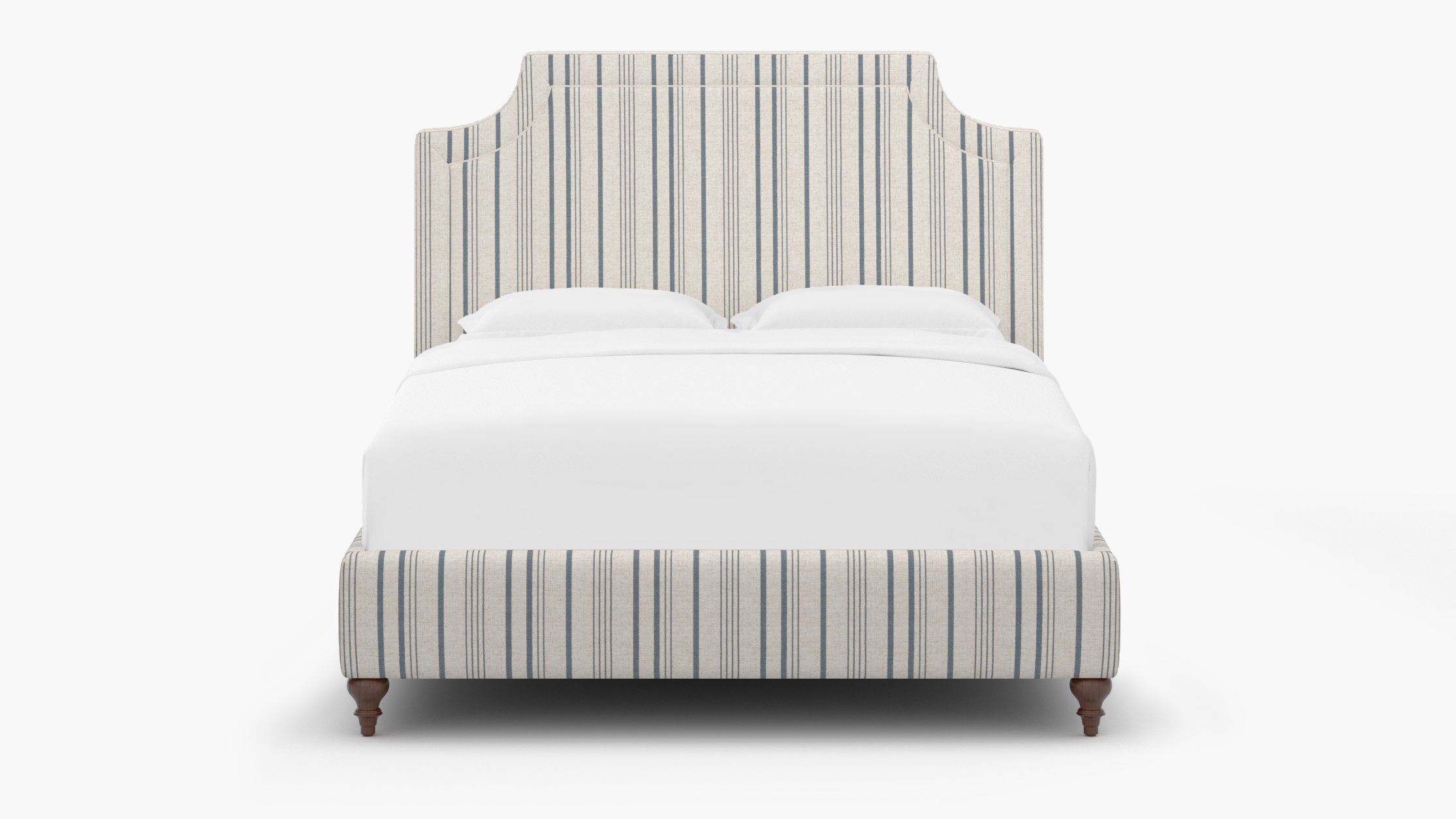 Deco Bed, Blue Market Stripe, Walnut Traditional Turned Leg, King - Image 0
