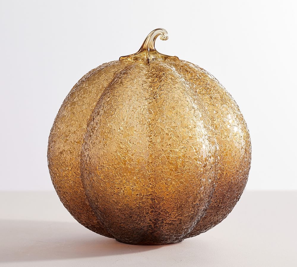Texture Glass Pumpkin Cloche, Amber, Large,12"D X 11"H - Image 0