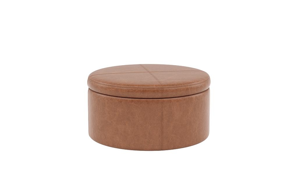 Colten Leather Round Storage Coffee Table Ottoman - Image 1