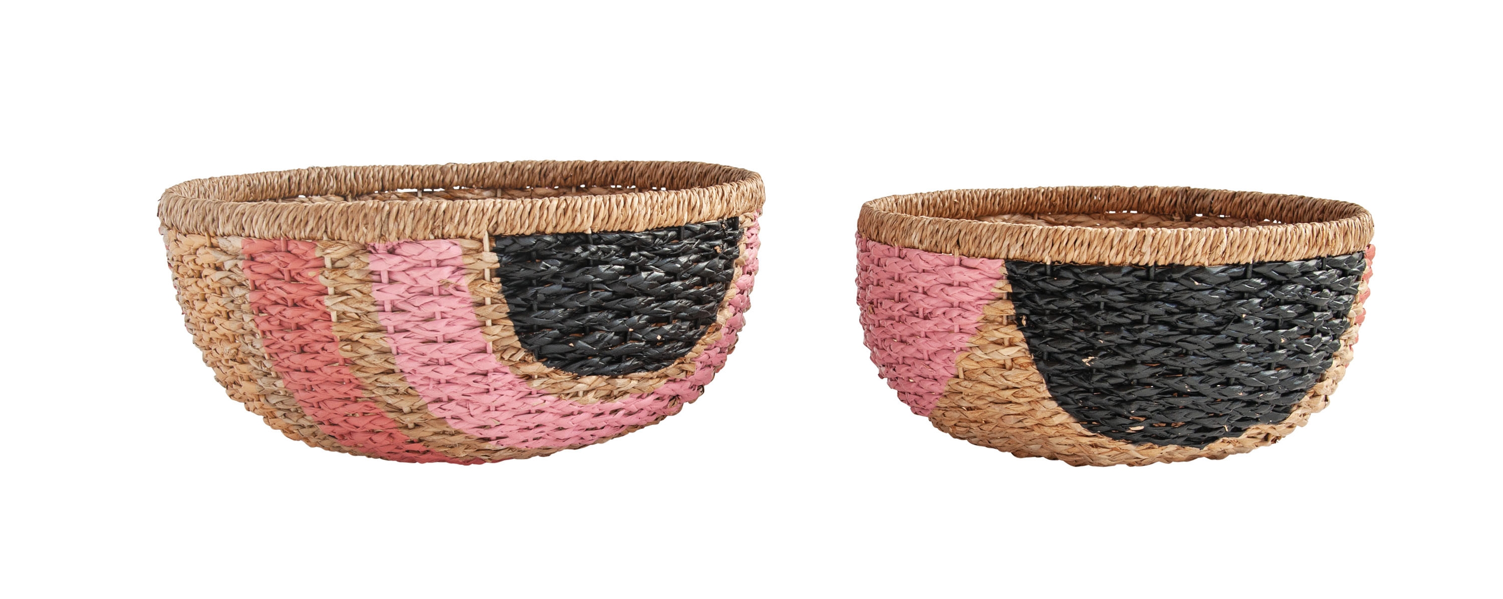 Hand-Painted Pink & Black Bangkuan Braided Baskets (Set of 2 Sizes) - Image 0