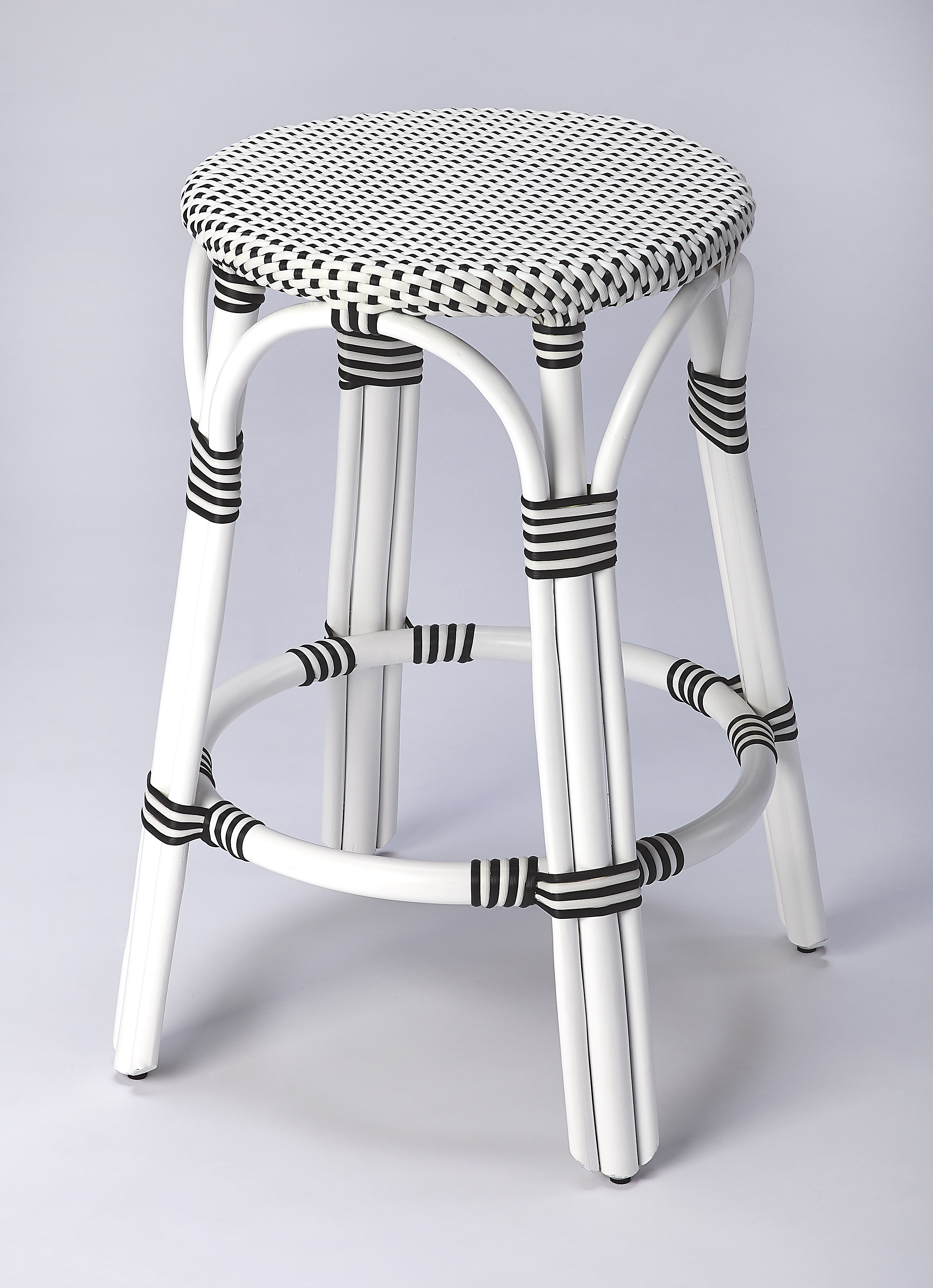 Tobias White/Black Dot / White Rattan Frame Counter Stool - Image 0