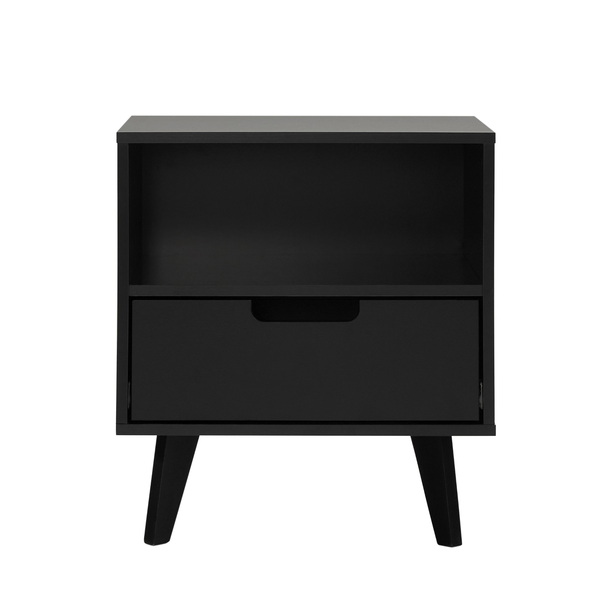 Modern 1-Drawer Nightstand with Open Cubby – Black - Image 2