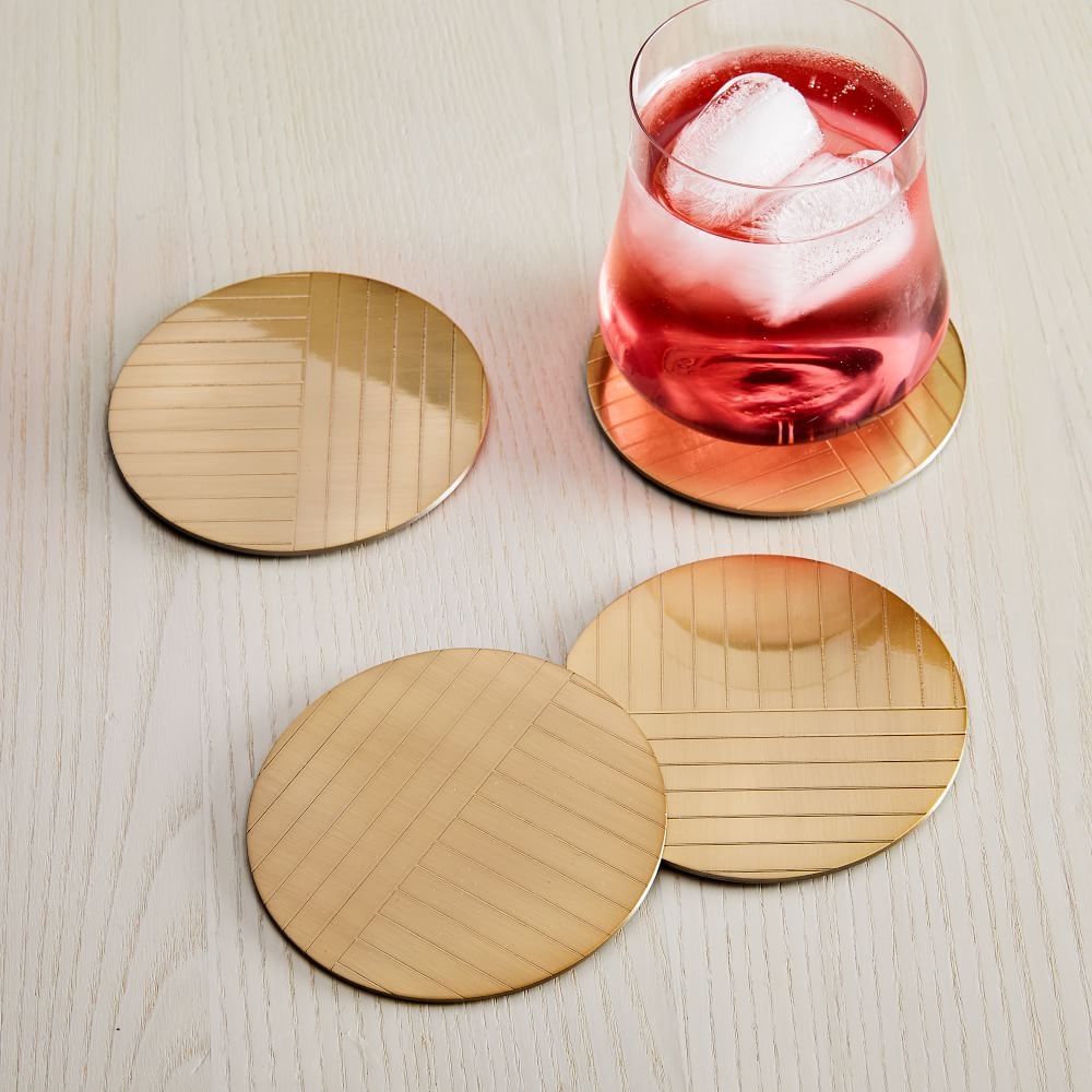 Linear Brass Coasters, Set of 4, Antique Brass - Image 0