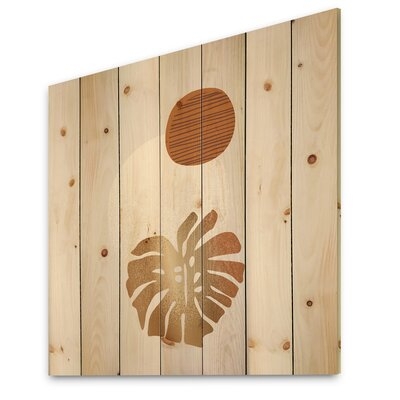 Tropical Palm Leaf & Abstract Geometry Shapes II - Modern Print On Natural Pine Wood - Image 0
