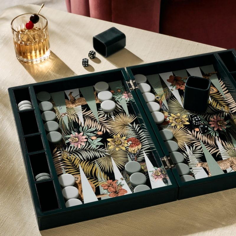 Palm Grove Green Leather Backgammon Set - Image 3