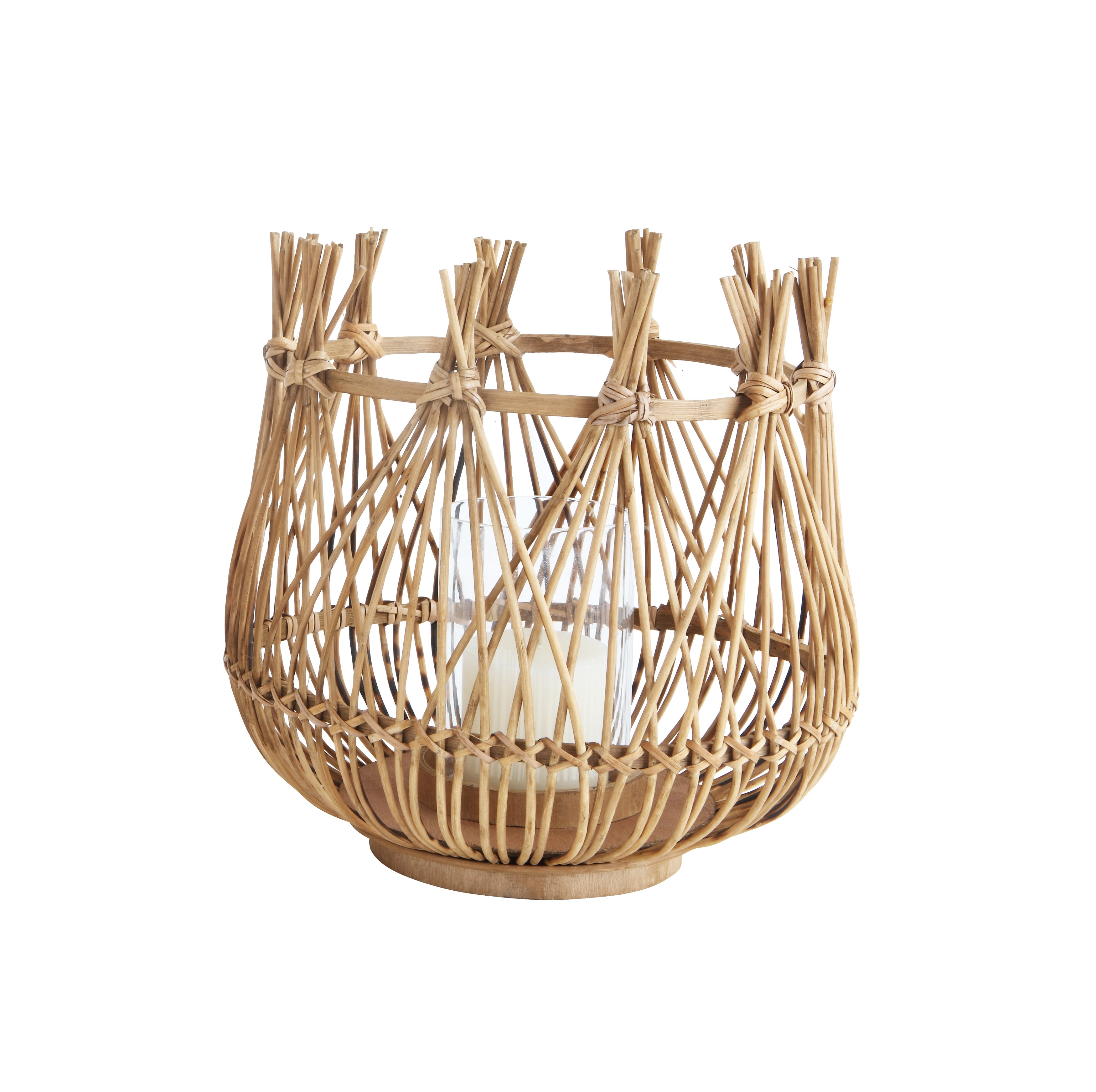 Round Bamboo Candle Holder with Glass Insert - Image 0