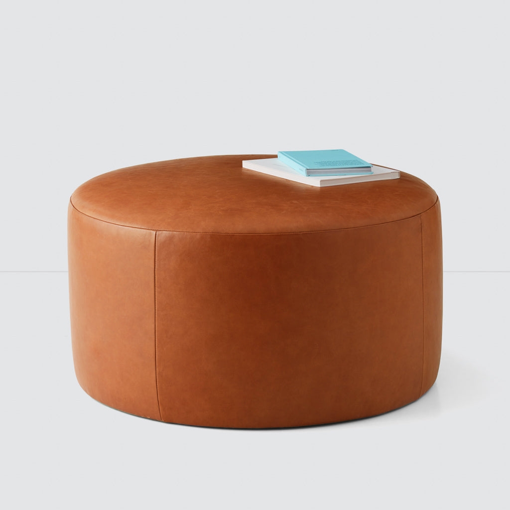 The Citizenry Torres Round Leather Ottoman | Large | Caramel - Image 8
