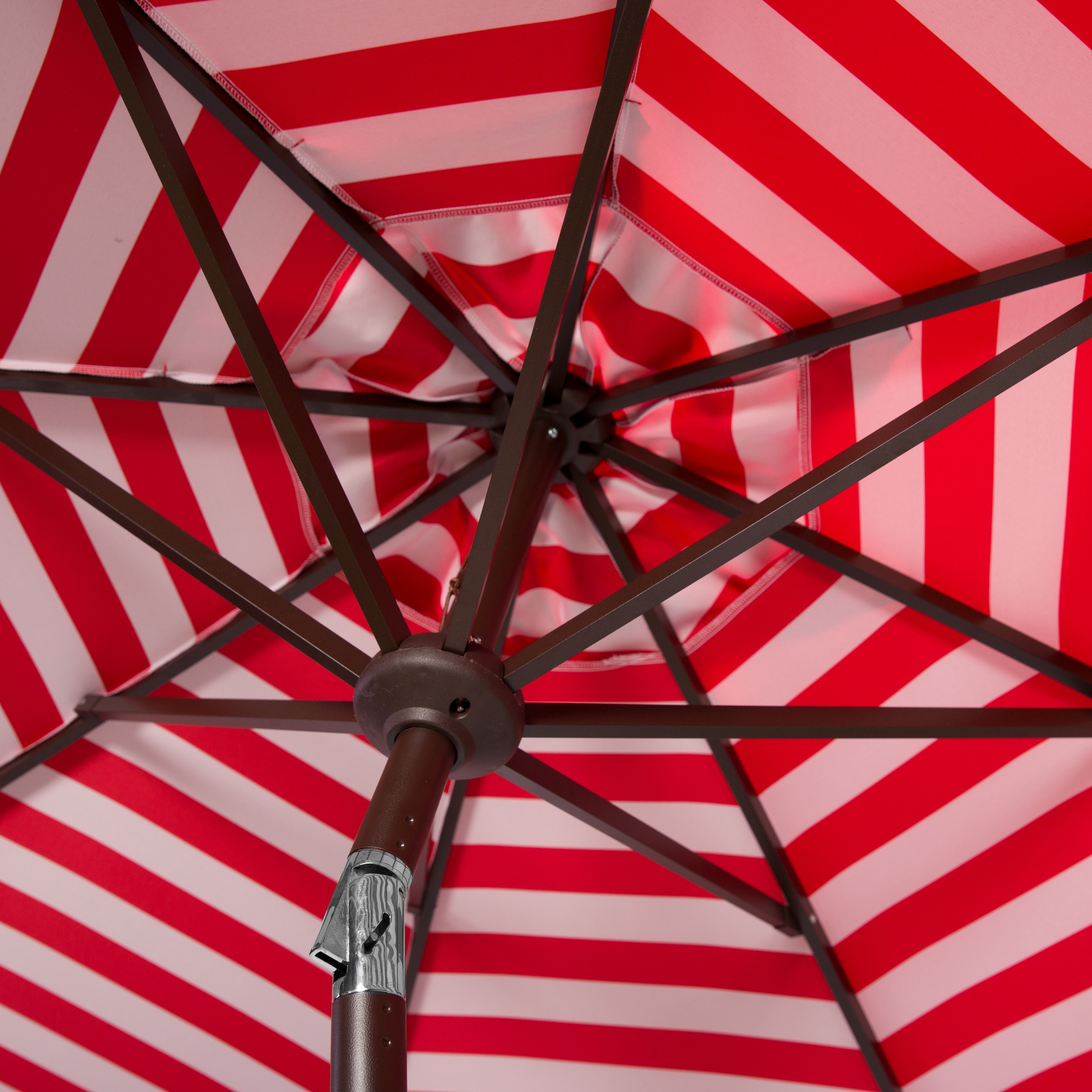 Athens Inside Out Striped 9Ft Crank Outdoor Auto Tilt Umbrella - Red/White - Safavieh - Image 2