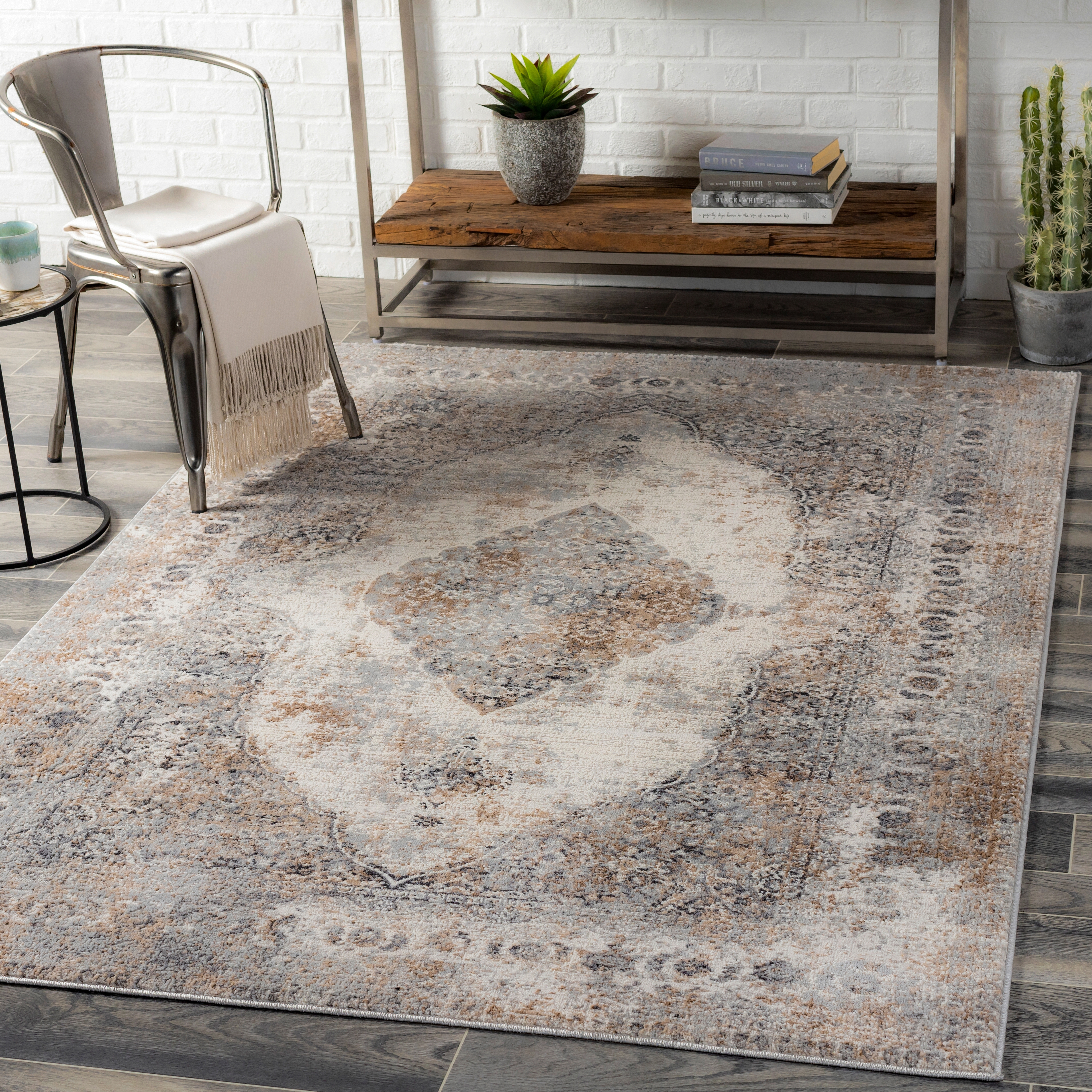 Mood Beige Indoor 5'3" x 7' Machine Woven Rug - Image 1