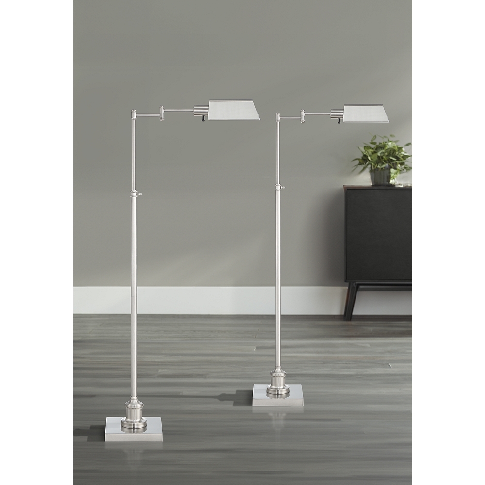 Regency Hill Jenson Brushed Nickel Swing Arm Pharmacy Floor Lamps Set of 2 - Image 0