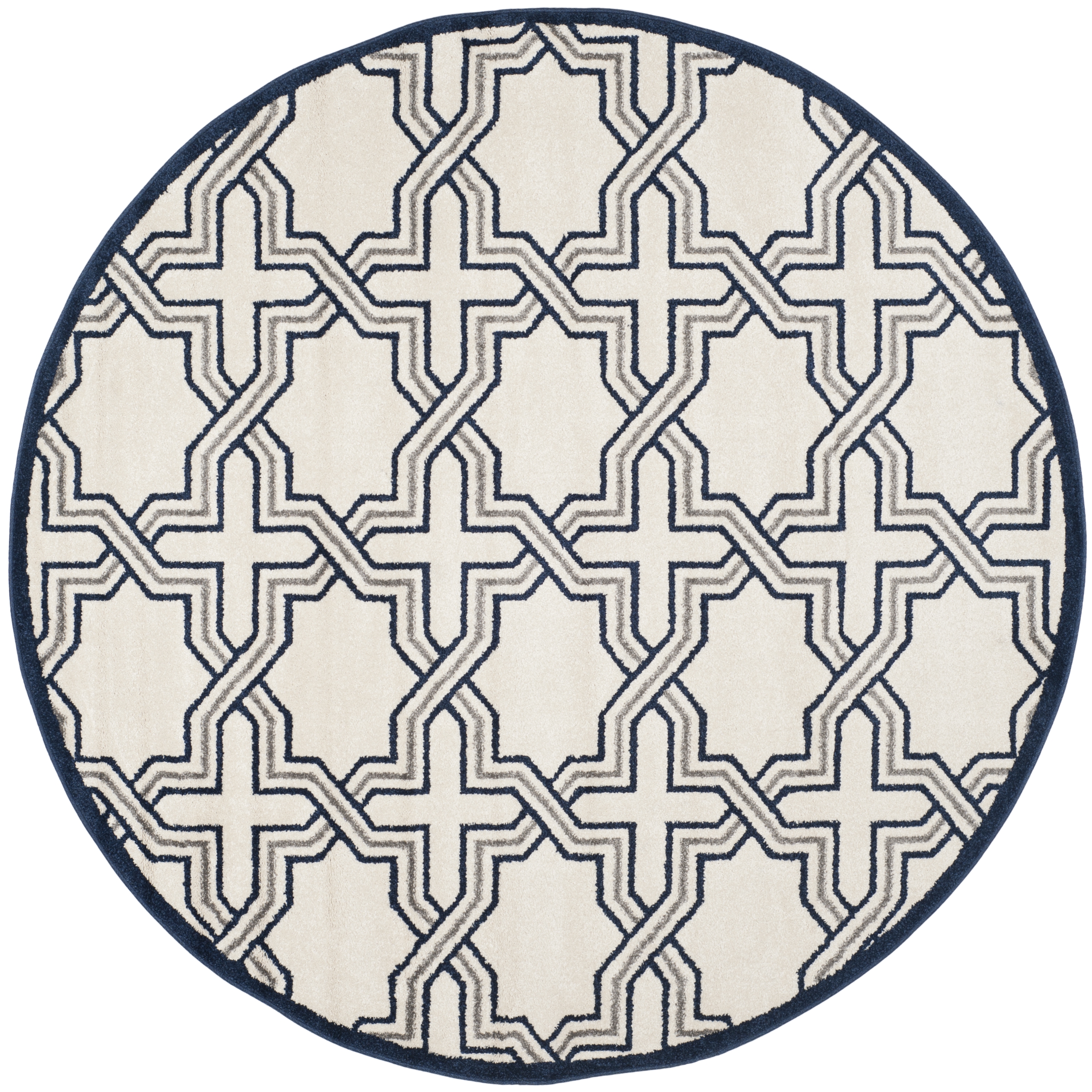 Arlo Home Indoor/Outdoor Woven Area Rug, AMT413M, Ivory/Navy,  7' X 7' Round - Image 0