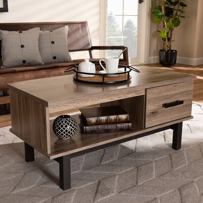 Ebern Designs Studio Arend Modern And Contemporary Two-Tone Oak Brown And Black Wood 1-Drawer Coffee Table - Image 0