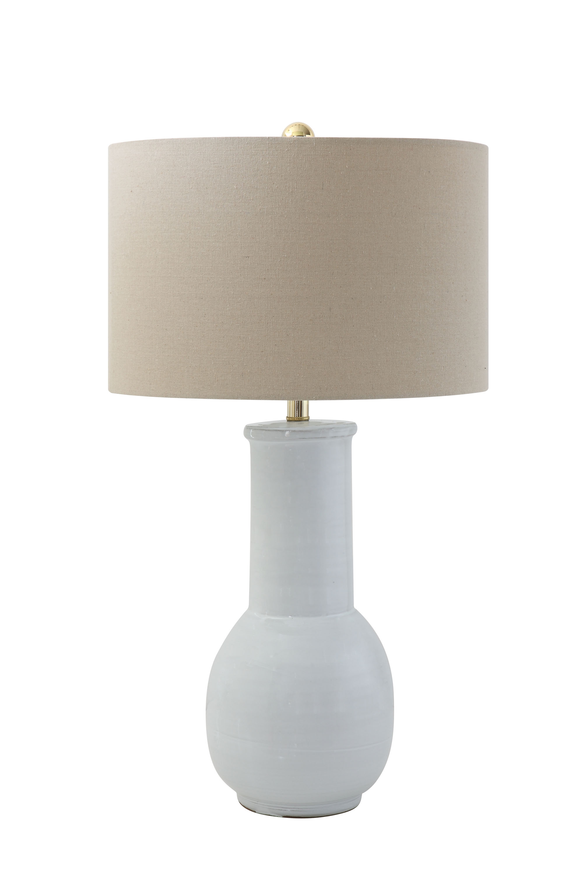 White Terracotta Table Lamp with Natural Linen Shade - Image 0