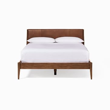 Modern Show Wood Bed, Single Box Queen, Saddle Leather Nut - Image 1