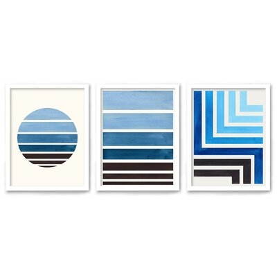 Geo Blue Brushstrokes by Ejaaz Haniff - 3 Piece Painting Print - Image 0