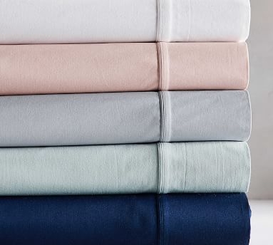 Classic 400-Thread-Count Organic Percale Sheet Set, Cal. King, Pearl Blue - Image 3