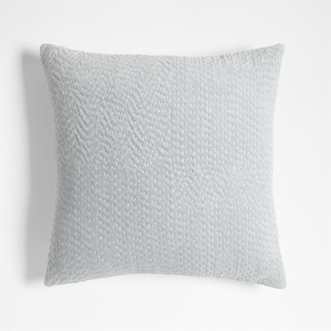 Sashiko Organic Cotton Velvet 20x20 Mist Blue Throw Pillow with Feather Insert - Image 0