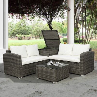 4 PCS Outdoor Cushioned PE Rattan Wicker Sectional Sofa Set in , Brown - Image 0