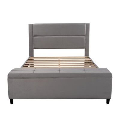 LIAO?Modern Style Queen Storage Bed Upholstered Platform Bed With Upholstered Ottoman,Dark Gray - Image 0
