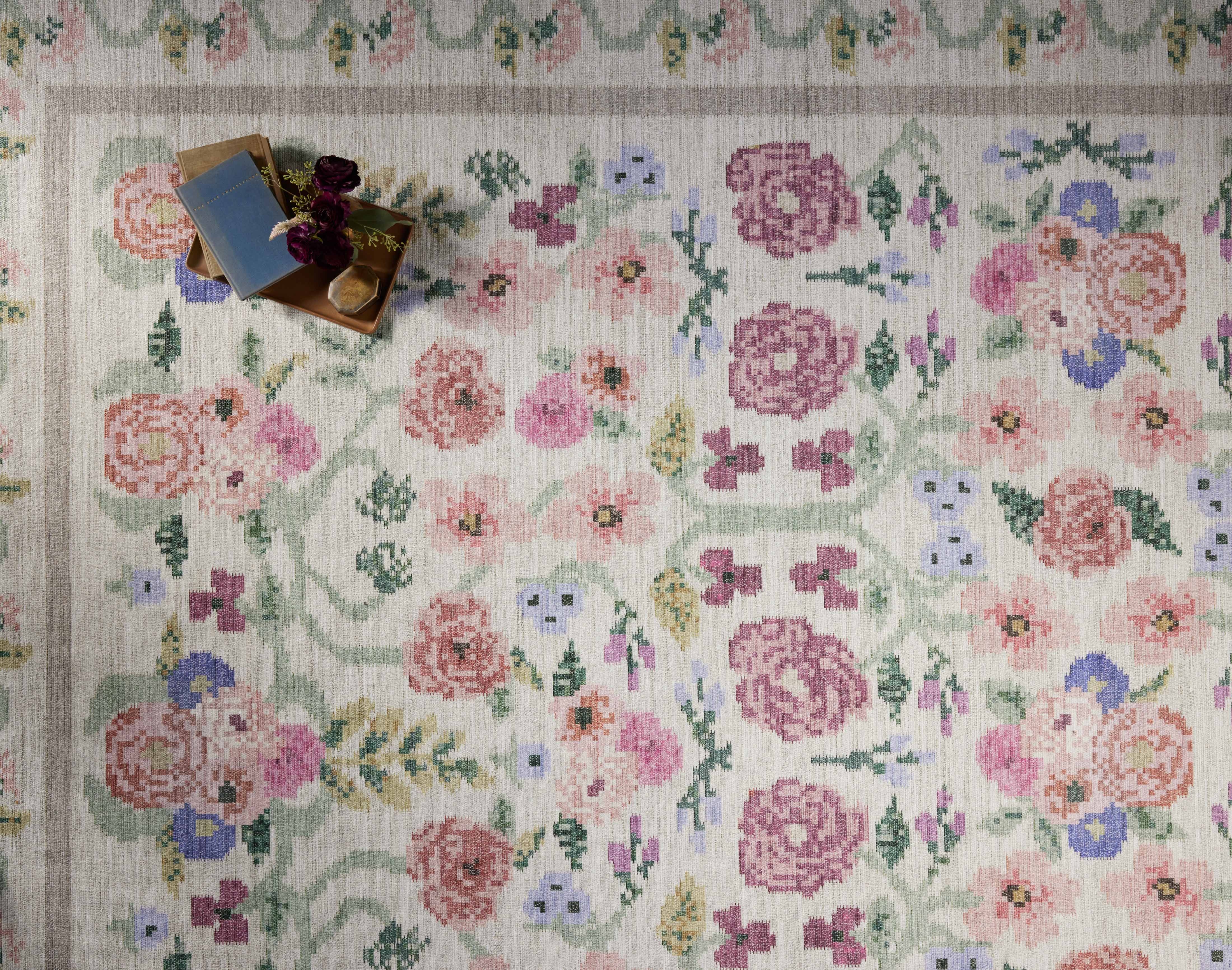 Rifle Paper Co. x Loloi Rosa Ivory 18" x 18" Sample - Image 2