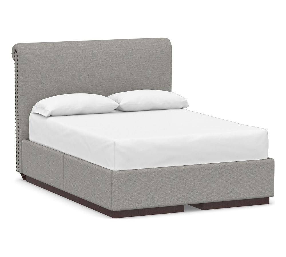 Chesterfield Non-Tufted Upholstered Headboard and Side Storage Platform Bed, Full, Performance Heathered Basketweave Platinum - Image 0