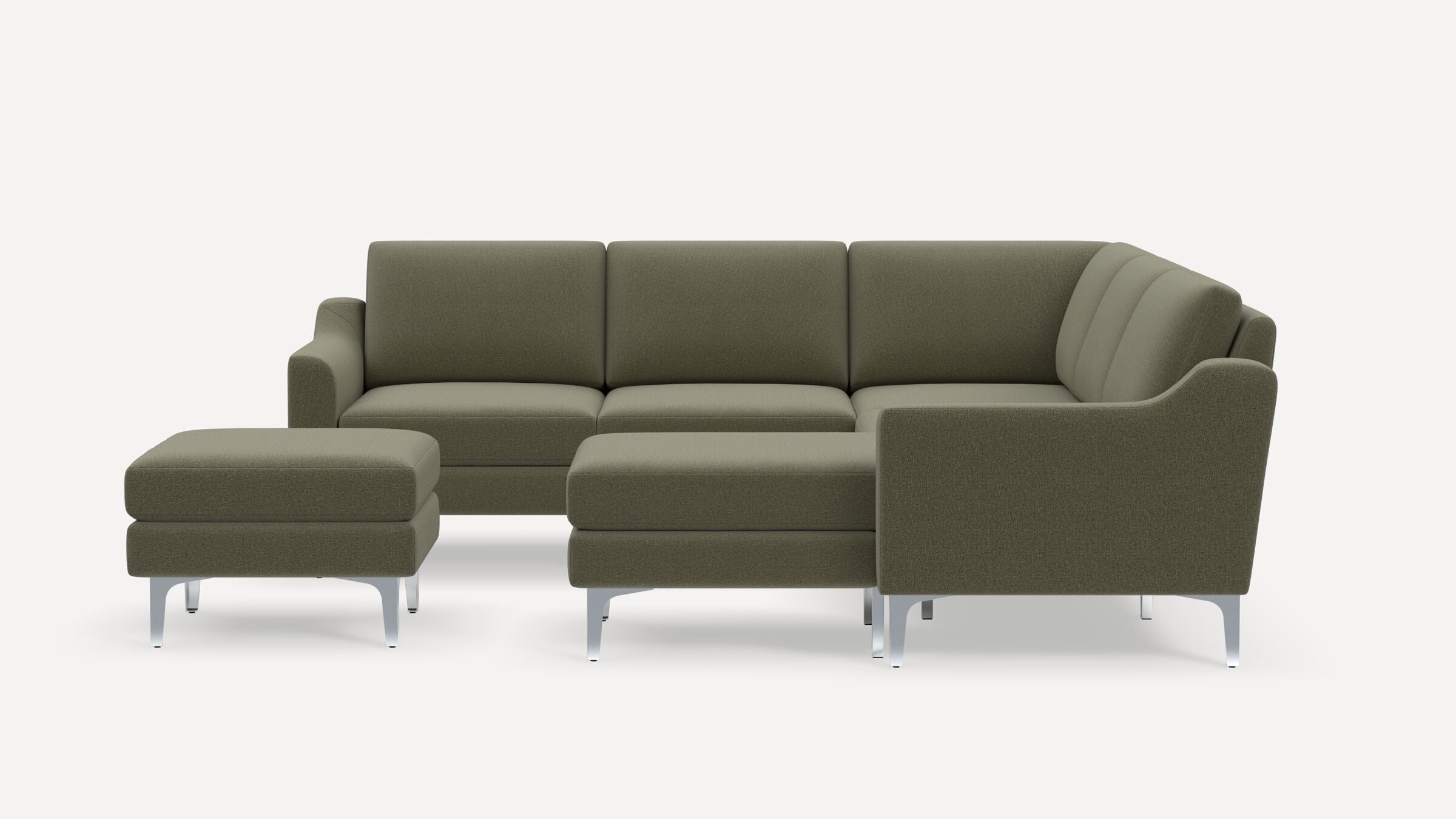 Nomad 5-Seat Corner Sectional with Chaise and Ottoman - Moss Green - Performance Flatweave / Chrome - Metal / Slope - Image 0