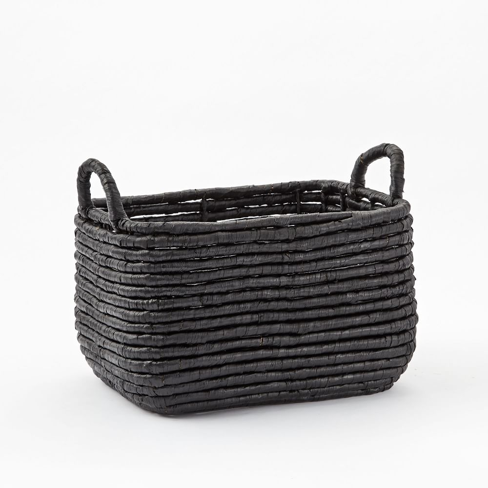 Woven Seagrass, Handle Baskets, Black, Medium, 16"W x 12.5"D x 10.5"H - Image 0