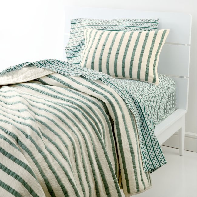 Teal Striped Waffle Weave Organic Cotton Kids Twin Quilt - Image 0