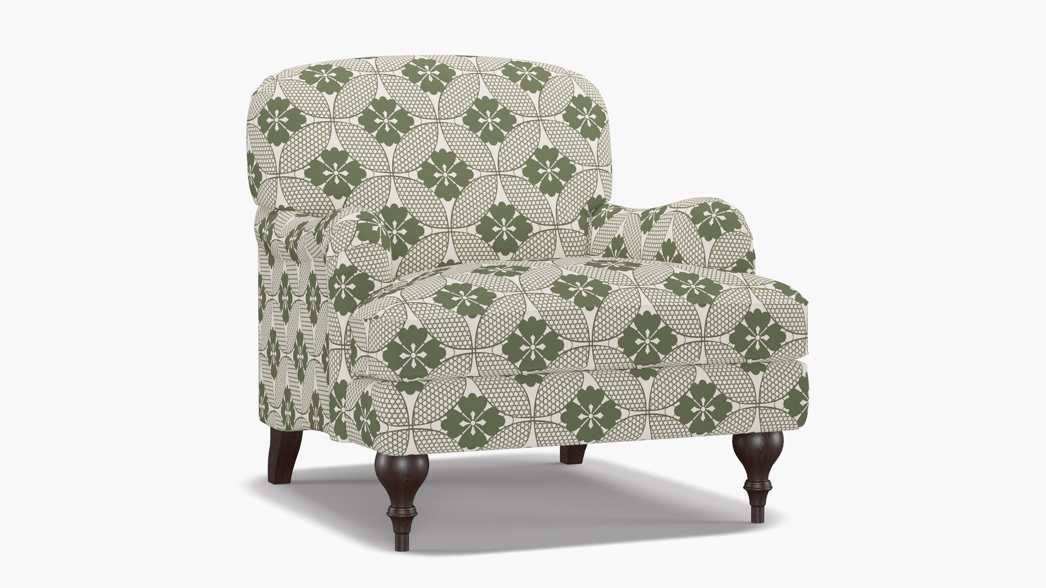 English Roll Arm Chair, Sage Solaire, Espresso Turned Wood Leg - Image 1