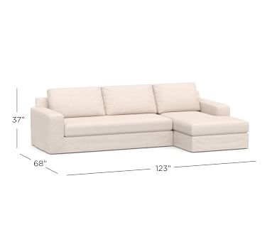 Big Sur Square Arm Slipcovered Right Arm Loveseat with Chaise Sectional, Down Blend Wrapped Cushions, Performance Heathered Basketweave Dove - Image 4