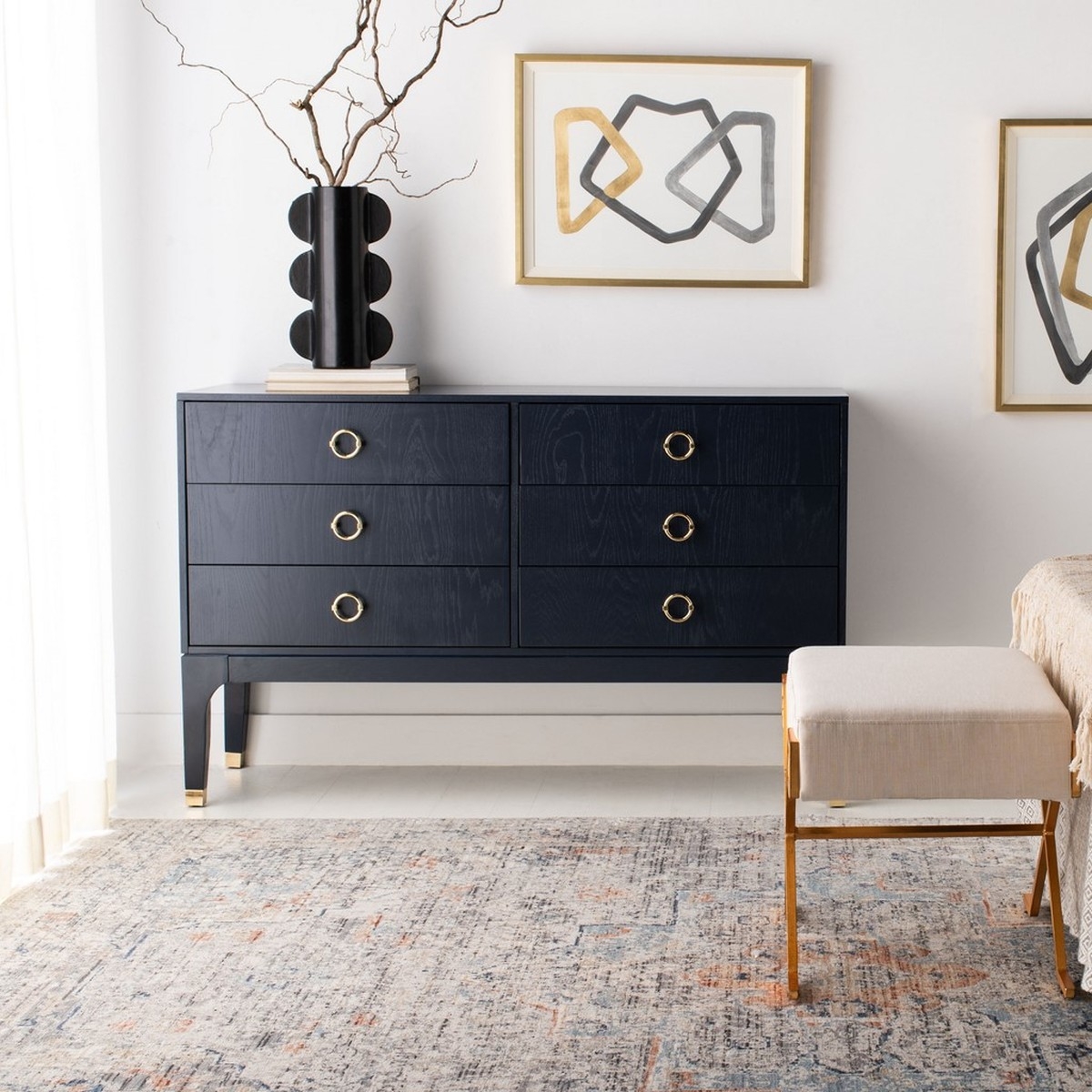 Lorna 6 Drawer Contemporary Dresser - Navy - Image 1
