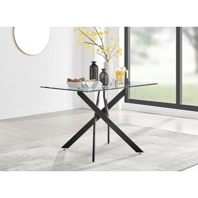 Lenworth Modern Rectangular Seat Dining Table Legs and Glass Top - Kitchen Table - Image 0