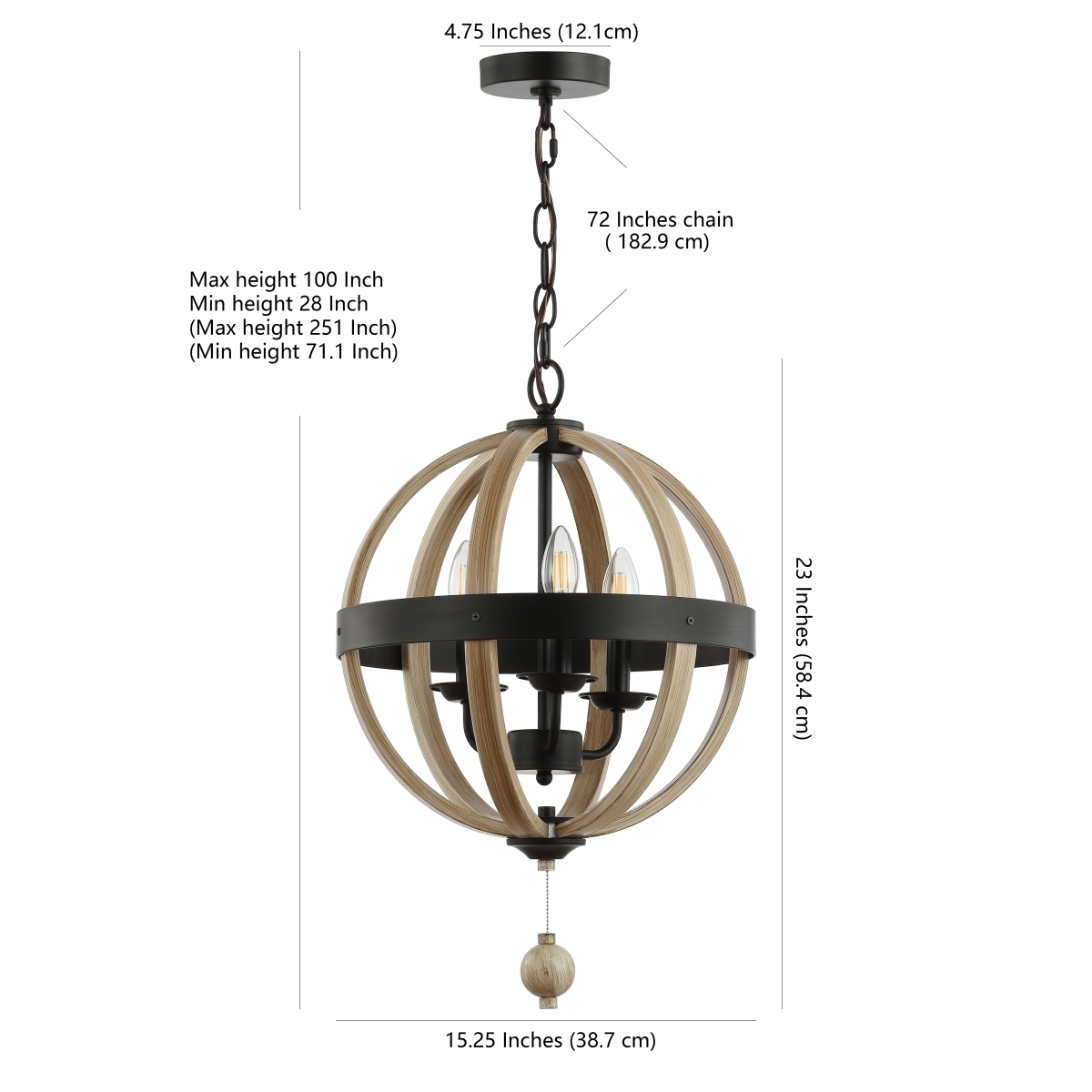 Moshe 3Lt 15.25 Inch Pendant - Black/Brown - Image 4