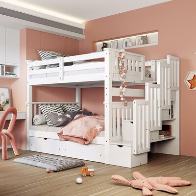 Full Over Full 6 Drawer Solid Wood Standard Bunk Bed With Shelves - Image 0