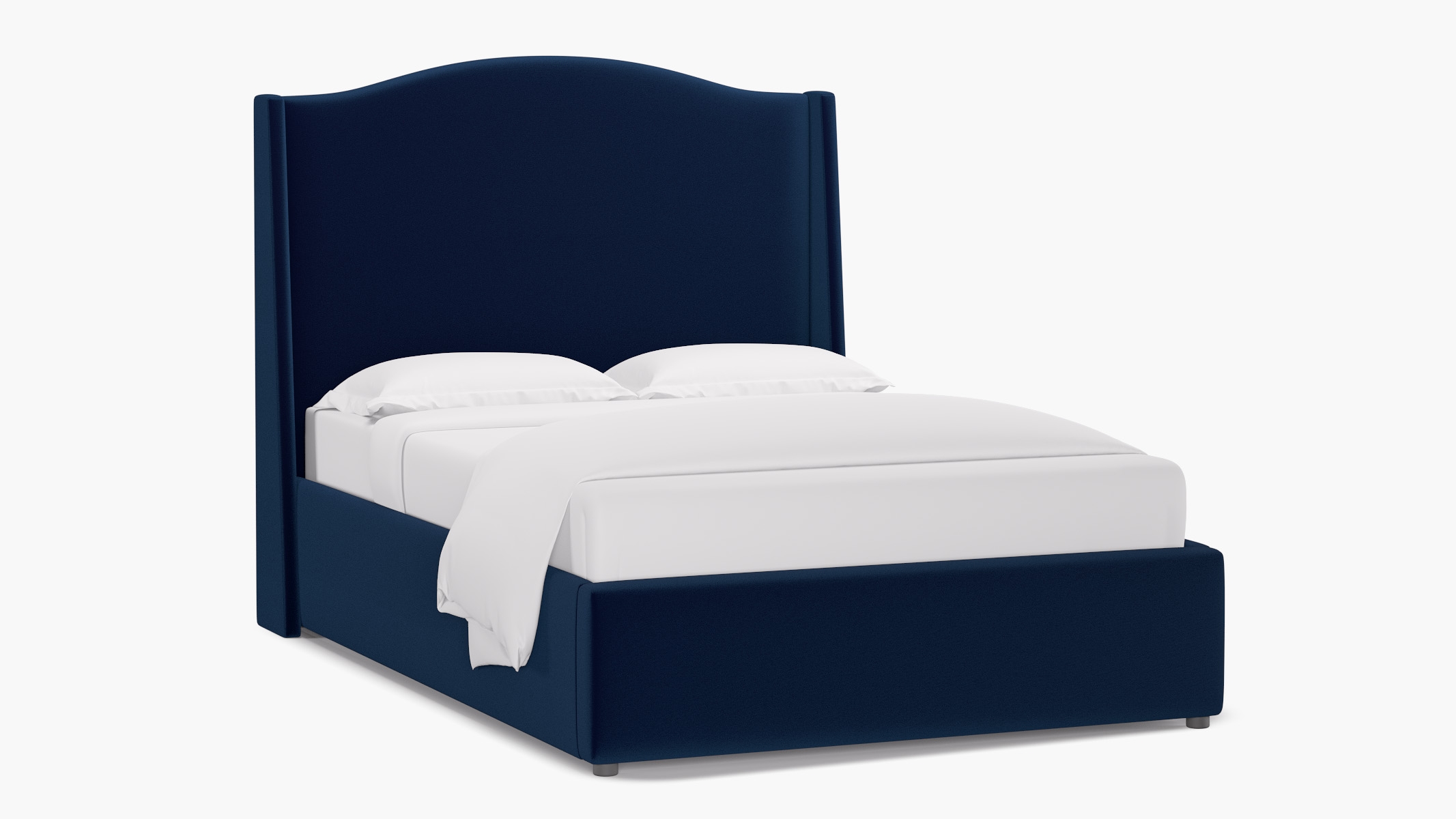 Curved Wingback Bed, Navy Performance Velvet, Full - Image 1
