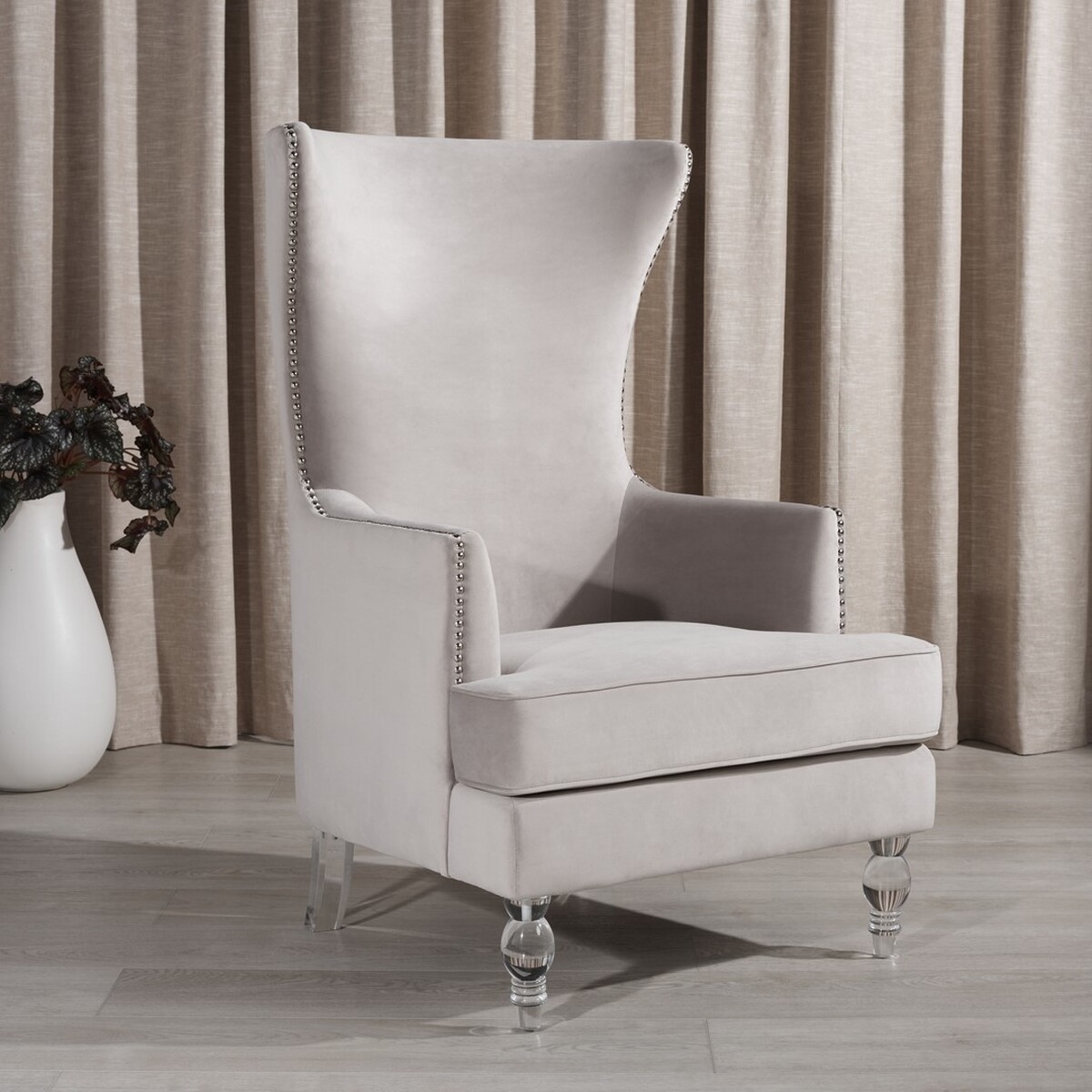 Geode Modern Wingback Chair - Pale Taupe - Image 1