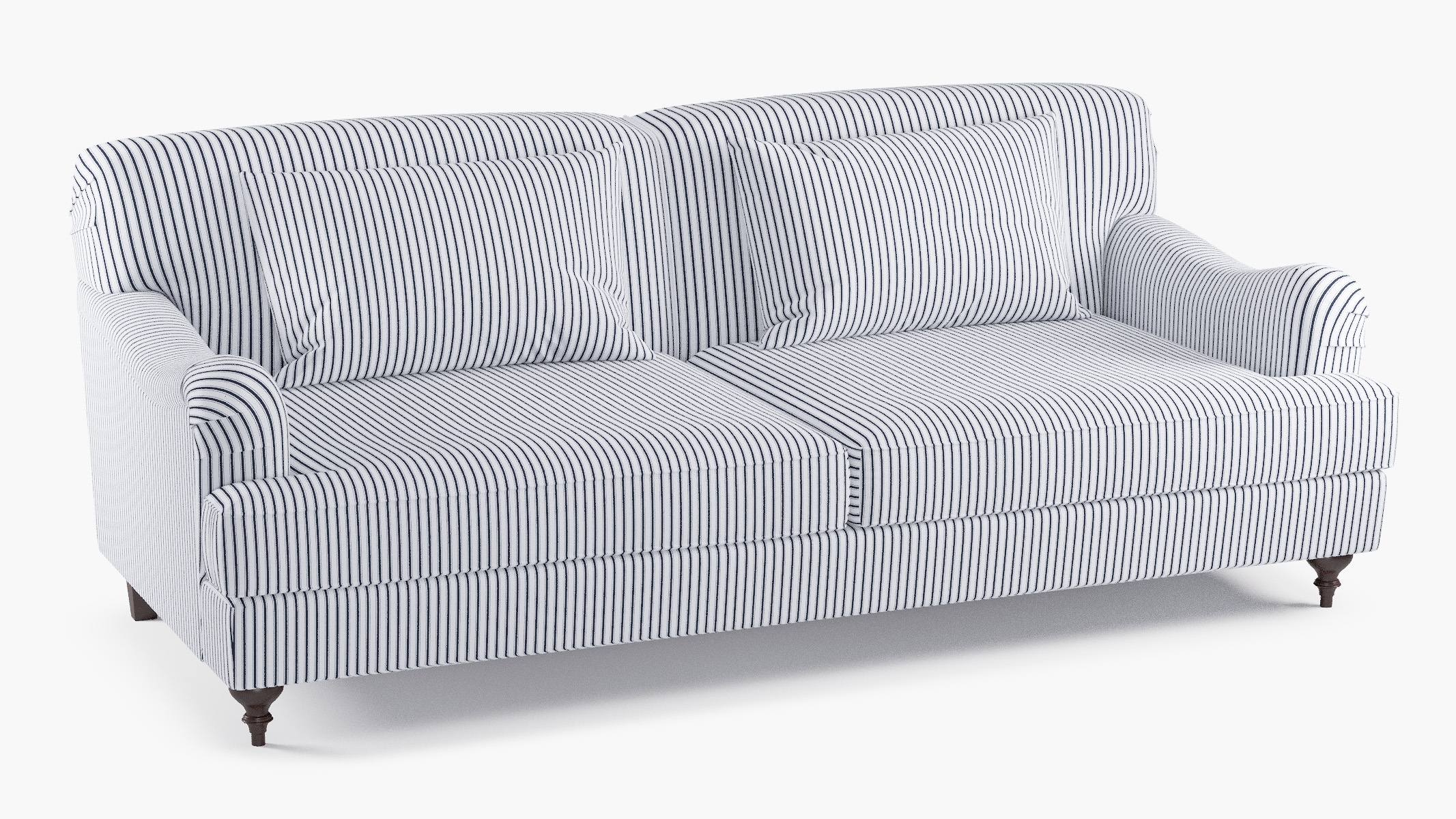 English Roll Arm Sofa, Navy Classic Ticking Stripe, Walnut - Image 1