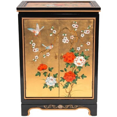 Gold Lacquer Shoe Cabinet - Birds And Flowers - Image 0