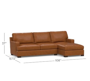 Townsend Square Arm Leather Left Arm Loveseat with Chaise Sectional, Polyester Wrapped Cushions, Vintage Camel - Image 3