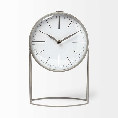 Analog Metal Quartz Tabletop Clock in Silver - Image 0