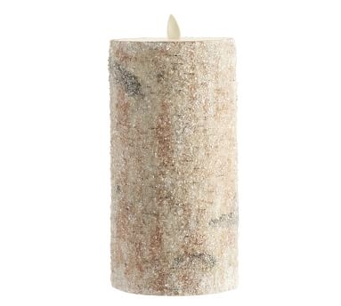 Premium Flickering Flameless Wax Pillar Candle, 3"x3" - Sugared Birch - Image 1