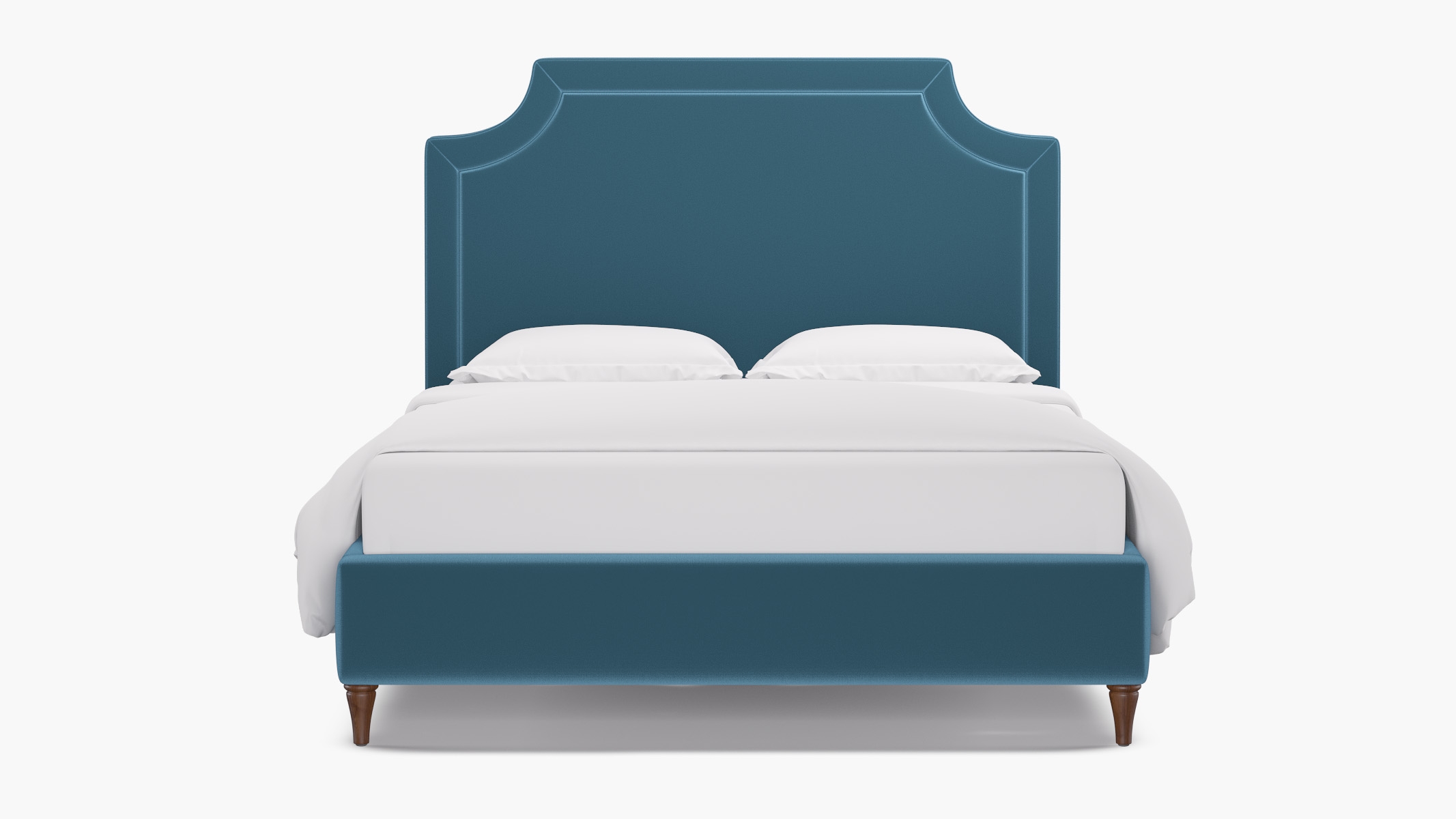 Deco Bed, French Performance Plush Velvet, Walnut Decorative Tapered Leg, King - Image 0