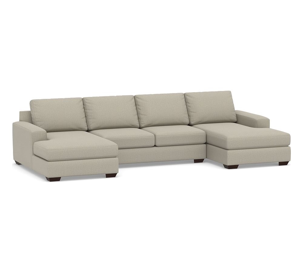 Big Sur Square Arm Upholstered U-Chaise Loveseat Sectional, Down Blend Wrapped Cushions, Chenille Basketweave Pebble - Image 0