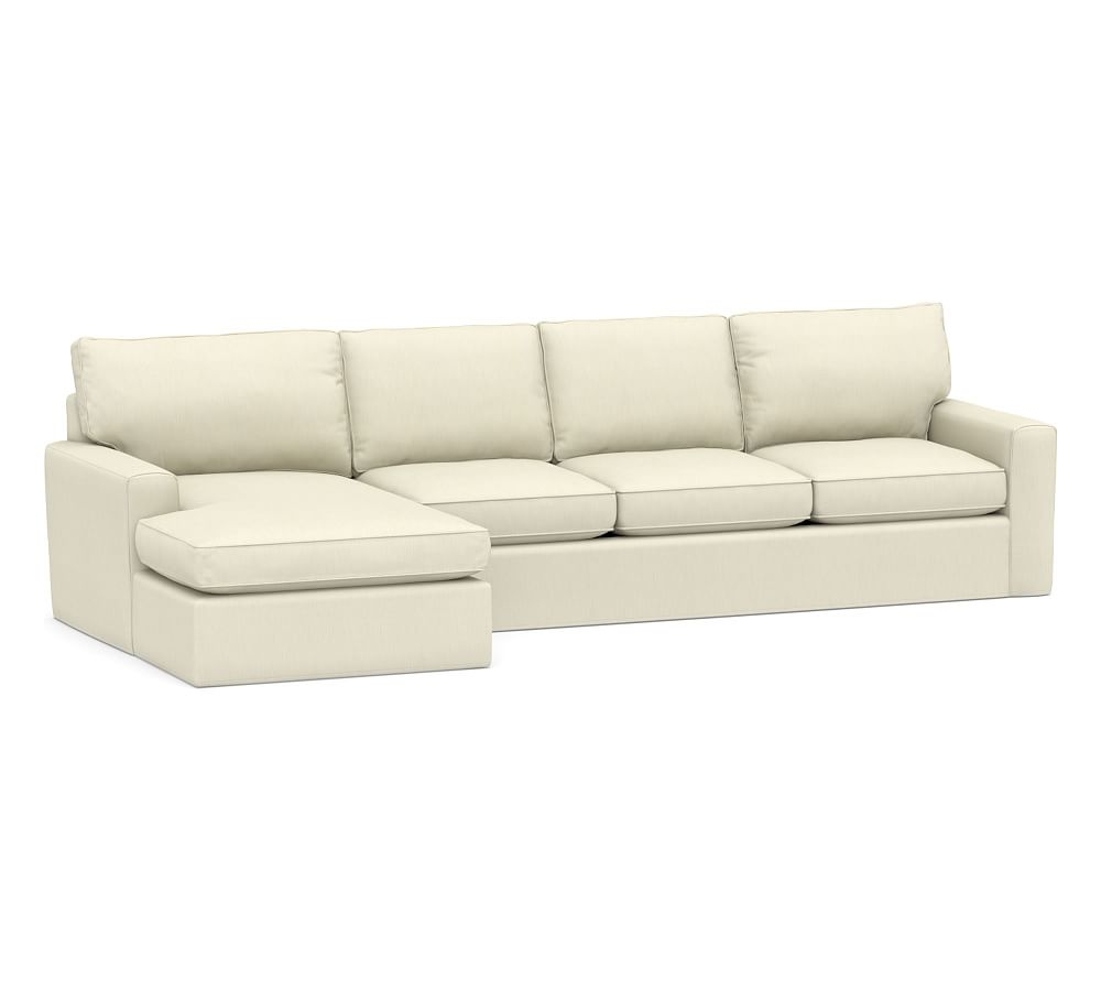 Pearce Square Arm Slipcovered Right Arm Sofa with Wide Chaise Sectional, Down Blend Wrapped Cushions, Premium Performance Basketweave Ivory - Image 0