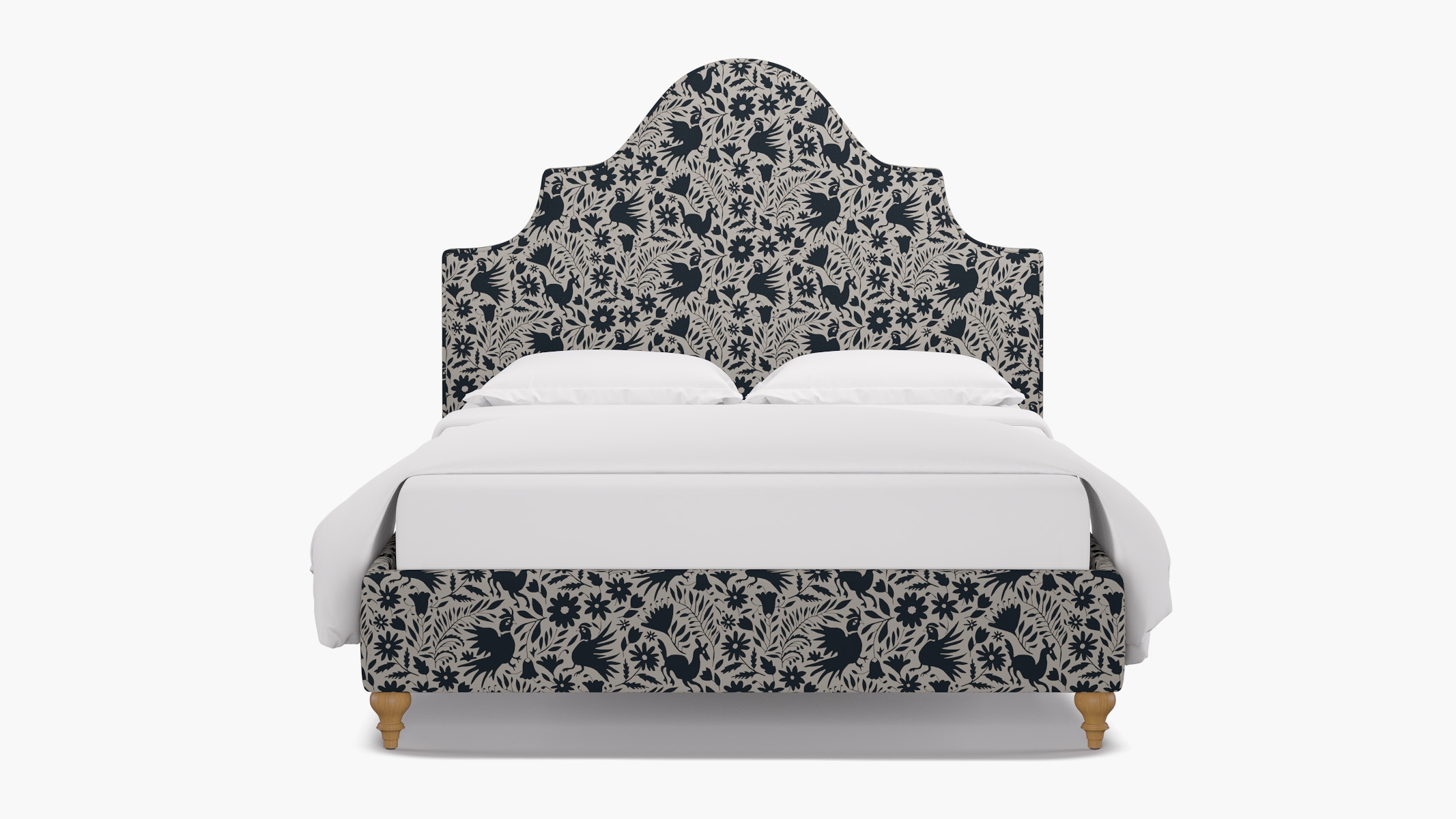 Statement Bed, Ink Frida, Natural Traditional Turned Leg, King - Image 0