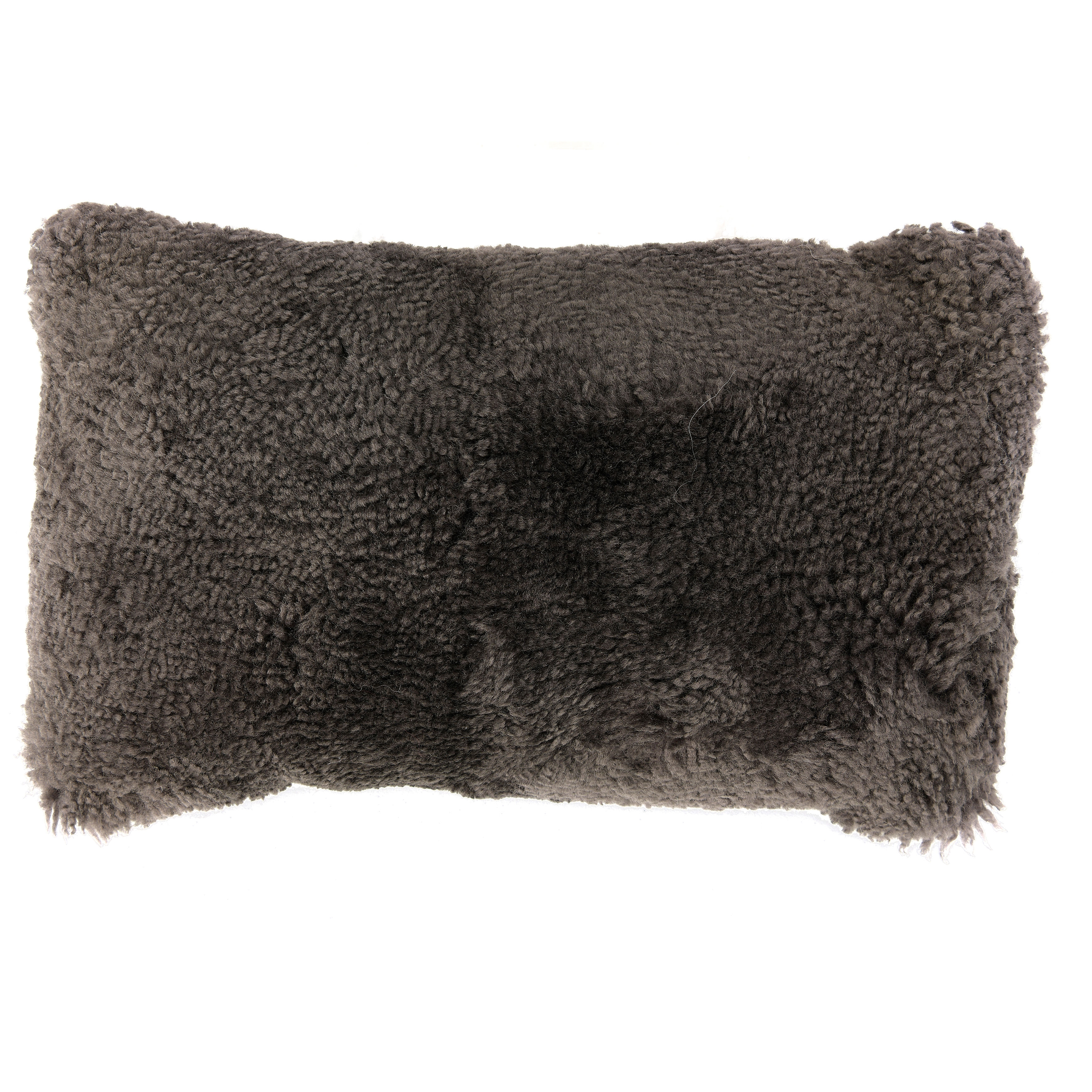 Charcoal New Zealand Lamb Fur Lumbar Pillow - Image 0