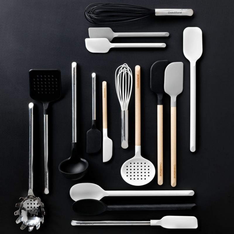 Crate & Barrel Black Silicone and Wood Slotted Spoon - Image 3