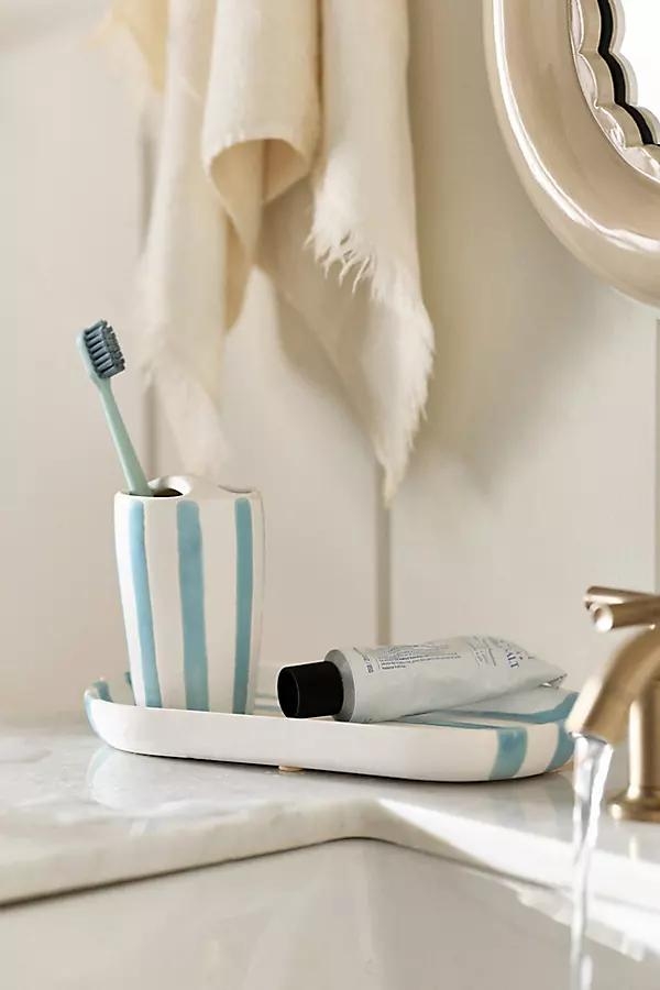 Striped Ceramic Toothbrush Holder - Image 0